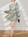 Chic V-Neck Floral Chiffon Luxury Spring Skirt