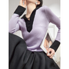 Chic Purple V-Neck Knitted Spring Pullover Tops and Skirt
