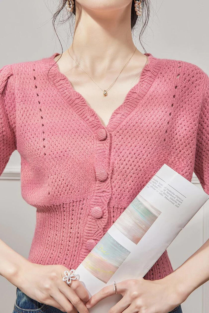 Bubble Sleeves V-Neck Sweater