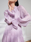 Lilac Shimmer Pleated Maxi Dress
