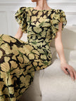 Olive Floral Ruffle Sleeve Maxi Dress