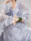 Ethereal Kikyo V-Neck Chiffon Blue Dress