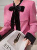 Pink Tweed Coat Dress with Velvet Trim