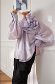 Chic Purple Stand-Up Collar Pleated Top