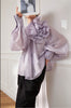 Chic Purple Stand-Up Collar Pleated Top