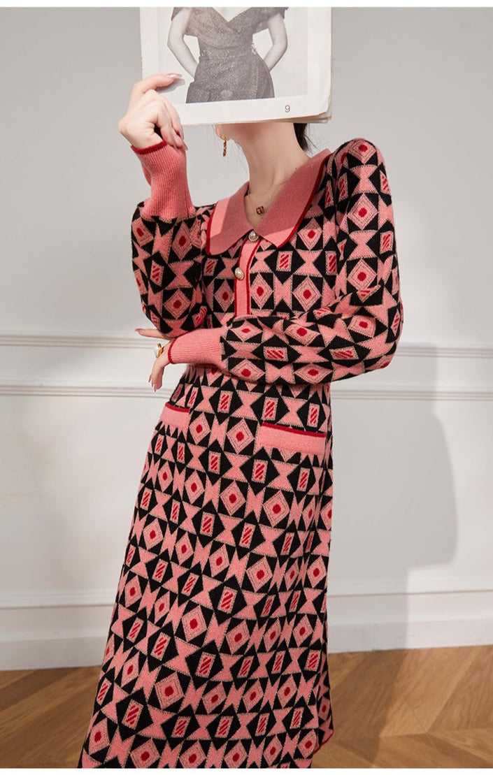 Chic Geometric Pattern Knit Dress