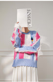 Pastel Patchwork Sweater with Chic Fuzzy