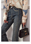 High-Waist Pearl-Embellished Flare Jeans