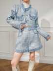 Sky Blue Tweed Fringe Coat and Shorts Set