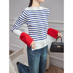Retro Chic Pleated Striped Sweater