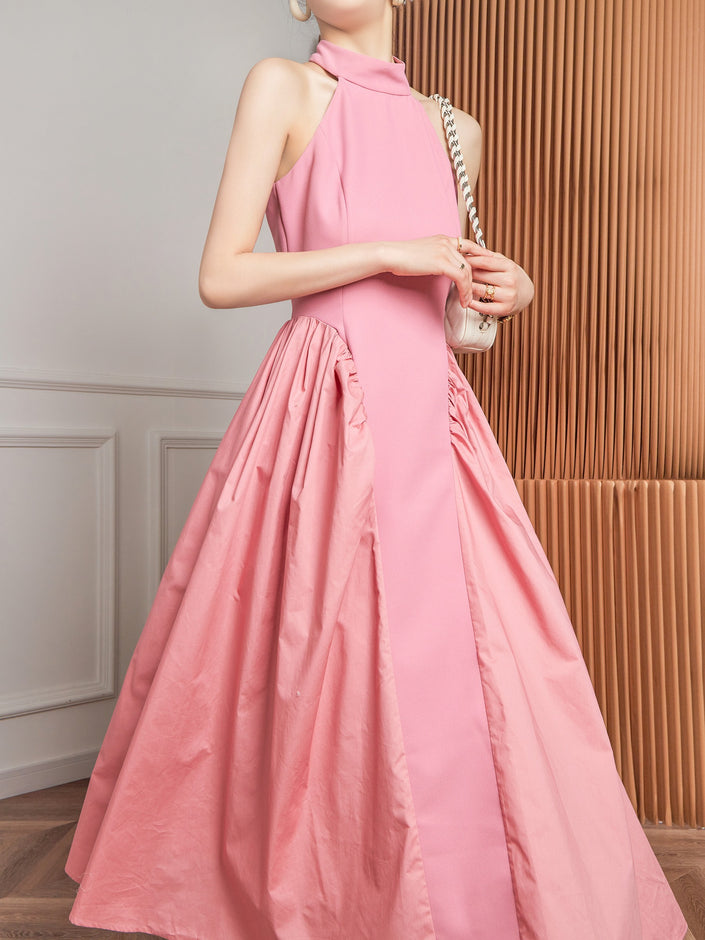 Elegant Blush Taffeta Halter Dress
