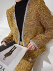 Gold Tweed Skirt Suit with Silver Trim