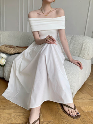 Elegant Off-Shoulder Summer Dress (White Only)